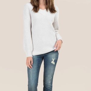 Francesca’s Off Shoulder Chenille White Sweater
